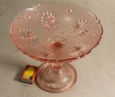 Antik rózsaszín üveg tortatál/ gyümölcs kínáló 875