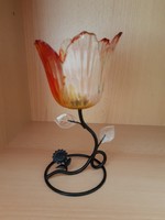 Üveg fém mécsestartó virág alakú