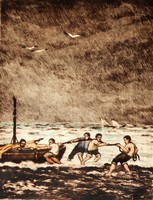 József Csillag (1894-1977): storm - watercolor colored etching