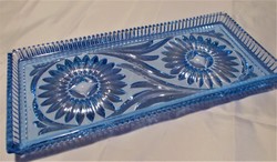 Álomszép azúrkék vastag üveg kínáló 40X18 cm