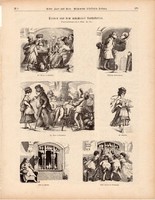 Képek egy müncheni ivóból, metszet (ek) 1875, eredeti, német, újság, fametszet, életkép, pince, bor