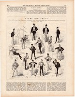 A gardrób zseni, metszet, 1875, eredeti, német, 23 x 24 cm, fametszet, öltözet, ruha, férfi, 