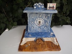 Huge stove - clock - handmade - Austrian - with tea towel hanger - real wooden log 29 x 29 x 28 c