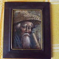 Kínai férfi portré olajfestmény 