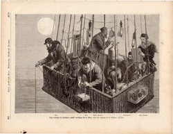 Zenith léggömb első leszállása, metszet, 1875, eredeti, német, 21 x 31 cm, fametszet, március 17.