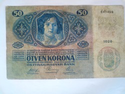 50 korona 1914 bélyegzés nélkül.