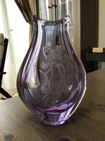 Régi cseh Zelezny Brod Neodymium/Alexandrite színváltoztatós kristályüveg váza
