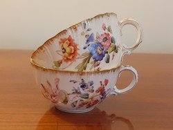 Régi francia porcelán Sarreguemines virágos teás csésze 2 db