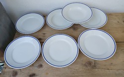 Zsolnay kékcsíkos tányérok, tányér,  4 lapos, 3 mély, nosztalgia darabok 