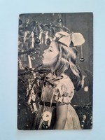 Régi fotó gyerekfotó kislány 1964 karácsonyi képeslap 