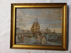 Velencei jelenet, gondola, szövött kép, nagyon mutatós dekoratív darab! Hajók, vitorlás. Szent Márk.