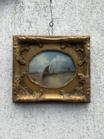 Hajós, vitorlás festmény, talán Balaton vagy tenger hangulatos kép blondel rámában! 