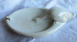 Régi Zsolnay porcelán kacsás tál, jelzett, 20 x 12 cm,6 cm magas.