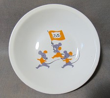 Régi Alföldi egér-macska mintás mély tányér 