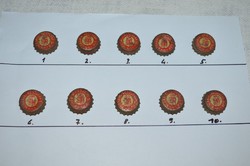 10 db festett, kis címeres WMT parafás söröskupak más karakterrel ( Kőbányai Részvény Sör )