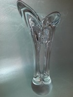 Kétszálas kristály üveg virág váza különleges osztott forma ritka
