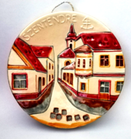 Discounted! Relief glazed ceramic wall plaque with Szentendre skyline