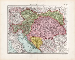 Osztrák - Magyar Monarchia politikai térkép 1906 (4), magyar atlasz, eredeti, Magyarország, Ausztria