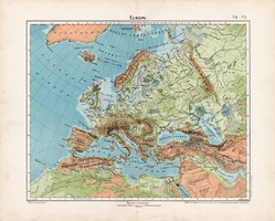 Európa hegy - és vízrajzi térkép 1906 (4), magyar, atlasz, eredeti, régi, földrajz, Alpok, hegyrajz