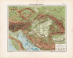 Osztrák - Magyar Monarchia hegy- és vízrajzi térkép 1906 (4), atlasz eredeti, Magyarország, Ausztria