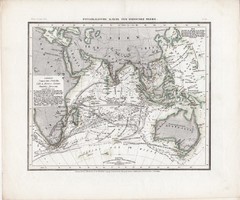 Indiai - óceán térkép 1850, eredeti, német, atlasz, 27 x 32 cm, Ausztália tenger, hajózás, India
