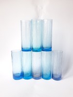 8 db kék színű Karcagi (Berekfürdői) fátyolüveg pohár - színes retro üveg poharak