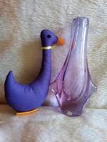 20240C Zelezny Brod cseh művészi üveg váza metszett madár díszítéssel