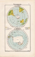 Déli - félgömb és Déli - sark térkép 1906 (4), eredeti, atlasz, dél, planiglobus, félteke