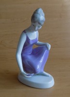 Hollóházi porcelán lila ruhás vízmerítő lány nő figura 18,5 cm magas (po-4)
