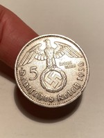 5 birodalmi ezüst márka 1936 F, ritkább!