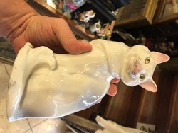 macska szobor, porcelánból, jelzés nélkül, 13 cm-es, hibátlan
