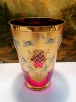 Cseh Bohemia porcelán díszes aranyozott üveg váza