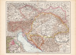 Ausztria - Magyarország térkép 1890, eredeti, angol nyelvű, 39 x 55 cm, nagy méret, monarchia, Bécs