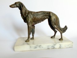 Antik orosz agár kutya bronz szobor márvány talapzattal -dísztárgy