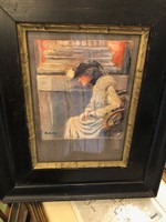 Angol festő, női portré, olaj, vászon festmény, 40 x 30 cm-es.