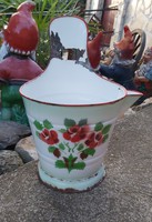 Zománcos virágos rocska sajtár zsétár, fejővödör nosztalgia  paraszti falusi  dekoráció, dísznek