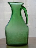 Kecses kancsó zöld üveg antik 13x25 cm