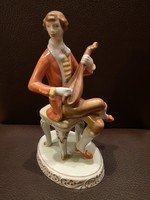 Hollóházi barokk férfi lantos figura, hibátlan