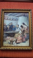 Gergely Imre /1868-1957/---"Az obsitos katona meséje" c.festmény, reprodukciós (másolati) példánya.