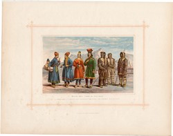 Lappok és eszkimók, litográfia 1882, eredeti, mongol faj, norvég, svéd, észak, népfaj, számik