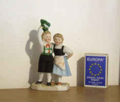Bájos,régi antik biszkvit gyermek porcelán szobor,babák,figurák:  kisfiú és kislány viseleti ruhában