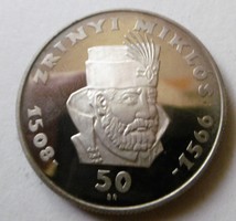 Ezüst Zrínyi 50 Ft PP kapszulában 1966 aUNC