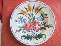 Rózsás, búza kalászos apátfalvi porcelán fali tányér