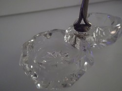 Kristály -ezüstözött - alpakka - régi - kicsi sótartó - 7 x 6 x 3,5 cm - gyönyörű - hibátlan