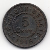 Belgium német megszállás 5 belga cent, 1916