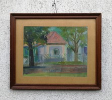Poldi, booze lipot picture! Street scene in a wooden frame,! Picture gallery label! ! 1952 Contemporary, street view!