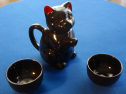 Macska alakú kávés kanna és 2 db kávés pohár