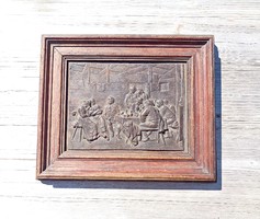 Régi fogadóban játszódó jelenet, vas kép, fa keretben