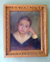 Vida Z. Gyermek portré olajfestmény antik keretben 