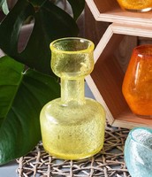 Retro karcagi (berekfürdői) fátyolüveg váza - ritka formájú sárga repesztett üveg váza